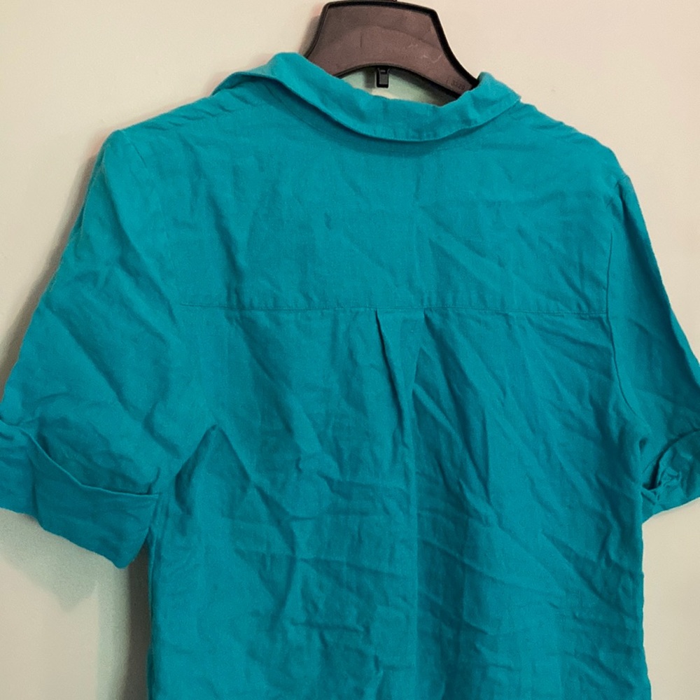 Chico's Turquoise Teal 100% Linen Button Up Beach Popover Dress Shift Cover Up - Picture 5 of 8